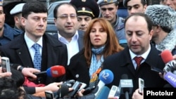 Raffi Hovannisian talks to reporters after lodging an appeal with the Constitutional Court to annul the official results of the February 18 presidential election.