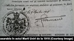 Decretul regal din 9 aprilie 1918 privind Unirea Basarabiei cu România