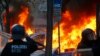 Снимката е илюстративна. Германски полицейски автомобил, подпален от антикапиталистически протестиращи, 2015 г. 