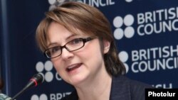 Armenia - British Ambassador Katherine Leach at a press conference in Yerevan, 30Jan2012.