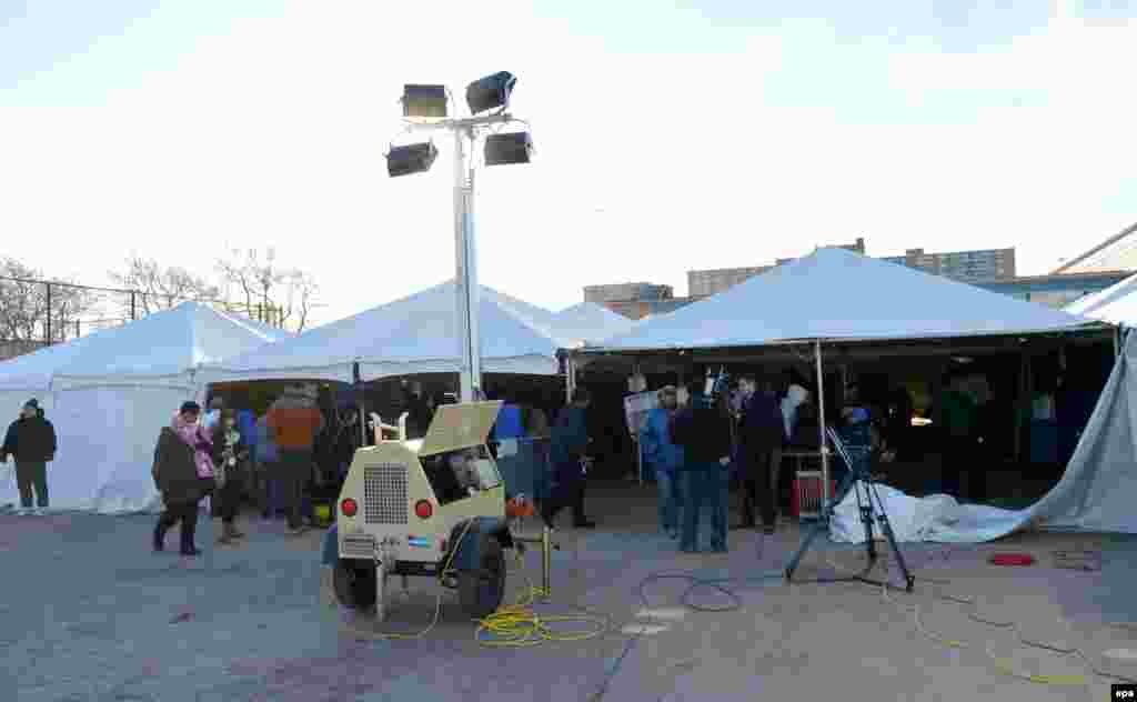 A polling site is located in a tent in the Rockaways, New York, as the area struggles to recover from the damage caused by superstorm Sandy.