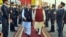 Indian Prime Minister Narendra Modi, center right, being welcomed by the prime minister of Pakistan, Nawaz Sharif at the airport in Lahore, Pakistan, in December 2015. 