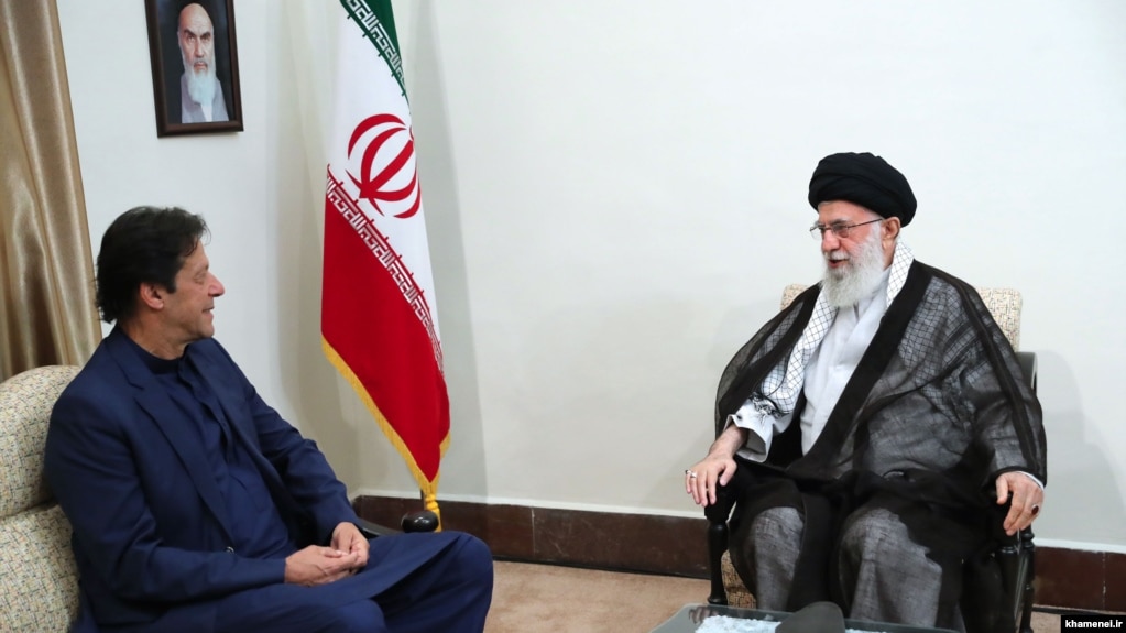 Pakistani Prime Minister Imran Khan meeting with Iran's Supreme Leader Ali Khamenei to discuss regional tensions. October 13, 2019