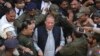 Former Pakistani Prime Minister Nawaz Sharif arrives at a court in Lahore on corruption charges in October 2019.