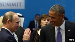 Владимир Путин и Барак Обама на Саммите G20 в Анталии 16 ноября 2015 г. 