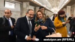 Nikol Pashinian campaigns in Yerevan's subway on December 5.