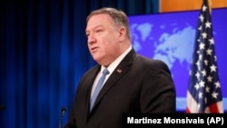 U.S. Secretary of State Mike Pompeo speaks during a news conference at the State Department in Washington, April 17, 2019