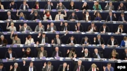 France -- A general view shows members of the European Parliament voting during the plenary session in the European Parliament in Strasbourg, France, 11 March 2015. 
