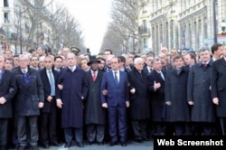 The image of the January 11 Paris unity rally as shown by ultra-Orthodox Jewish website HaMevaser
