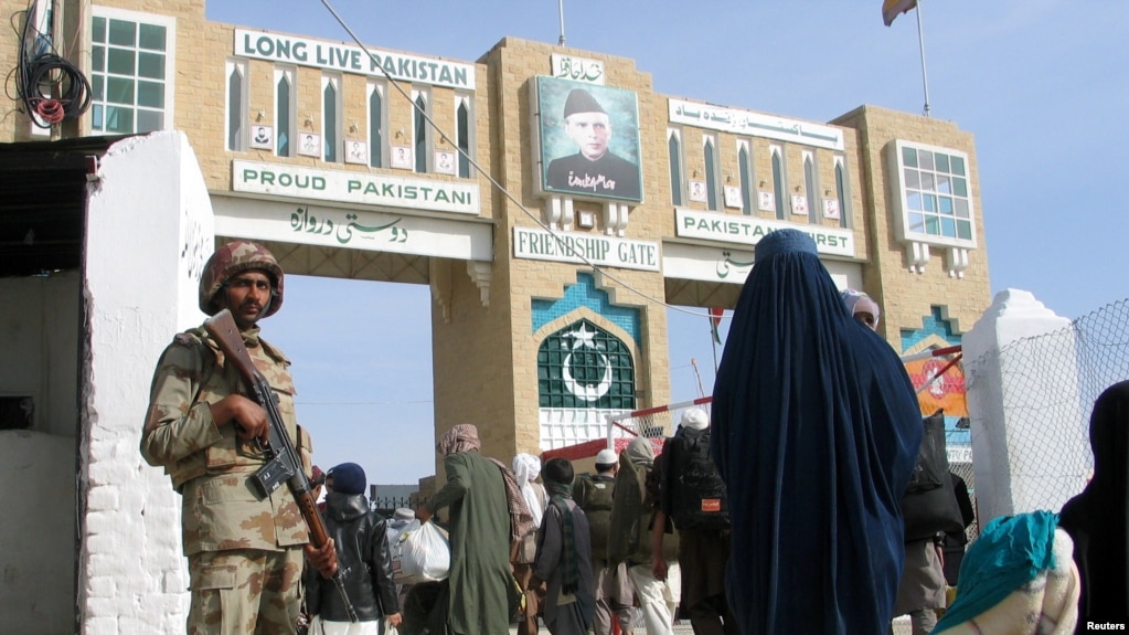 A Pakistani soldier keeps guard at the Friendship Gate, which marks the Afghan border crossing at the Pakistani town of Chaman.