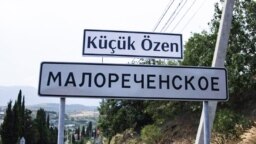 Покажчик біля села Малоріченське під Алуштою, історична назва Кучук-Узень. Крим, червень 2019 року