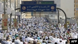 Religious pilgrims approach Mecca's Grand Mosque on December 5.