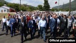 Nagorno-Karabakh - Armenian President Serzh Sarkisian visits Chapar village to inaugurate the newly rebuilt local school, 1Sep2014.
