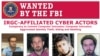 File photo -- FBI image shows a wanted poster of Iranian cyber suspects who are wanted by the FBI for their alleged involvement in criminal activities to include computer intrusion. February 2019.