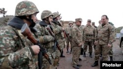 Armenia - Defense Minister Vigen Sargsian (R) inspects troops deployed along the border with Azerbaijan, 8Nov2017.