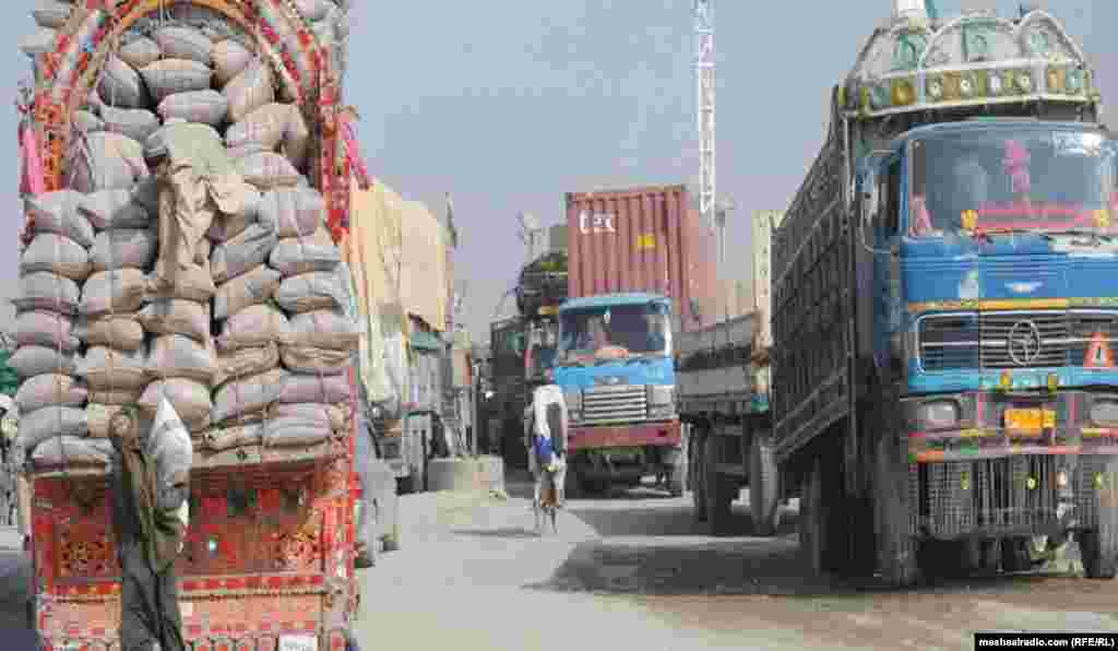 Trucks halted by Pakistani authorities near the border with Afghanistan in late November.