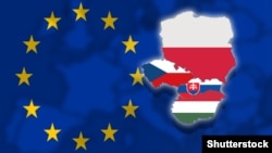 Флаги Евросоюза и государств Вышеградской четверки