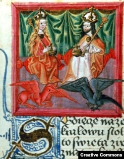 Карл IV и его первая жена, французская принцесса Бланка де Валуа. Из средневековой хроники