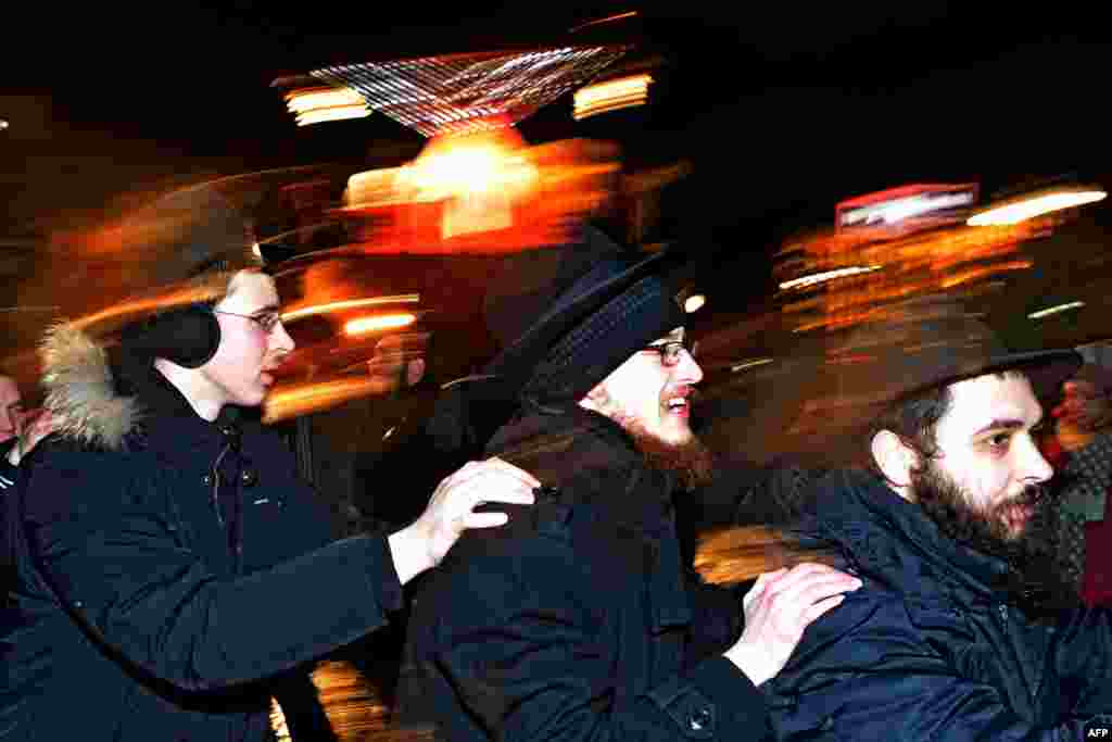 Jews celebrate Hanukkah in central Moscow.
