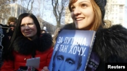 A Putin supporter in Moscow in February