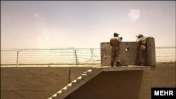 Iran -- Iranian policemen stand guard on the border with Afghanistan, UNDATED