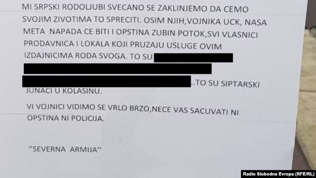 Pamfleti kërcënues ndaj pjesëtarëve serbë të FSK-së