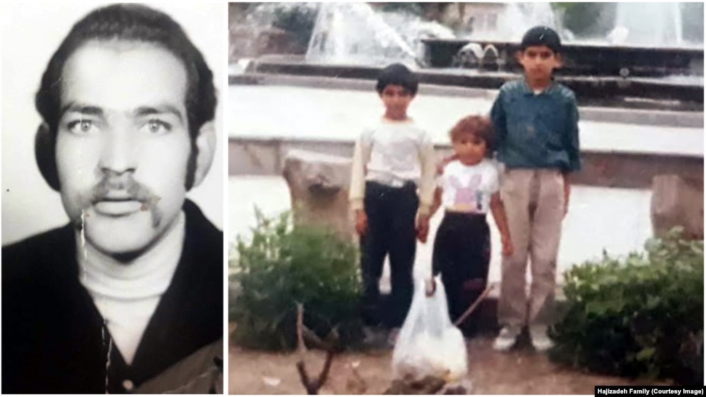حمید حاجی‌زاده (چپ) و فرزندانش اروند، کارون، و ارس/ کارون در ۹ سالگی به اتفاق پدرش در جریان قتل‌های زنجیره‌ای ۷۷ به قتل رسید.