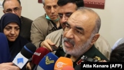 Brigadier General Hossein Salami, deputy commander of Iran's Islamic Revolutionary Guard Corps, speaks to journalists during a conference on the approaching 40th anniversary of the Islamic Revolution in the capital Tehran, December 29, 2018