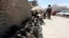 U.S. military boots being sold outside the "Obama Bazaar" in Kabul. 