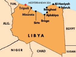 Карта Ливии на английском языке с обозначением самых главных городов