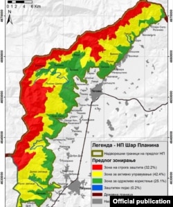 Предложени зони на заштита на Шар Планина. Извор Министерство за животна средина.