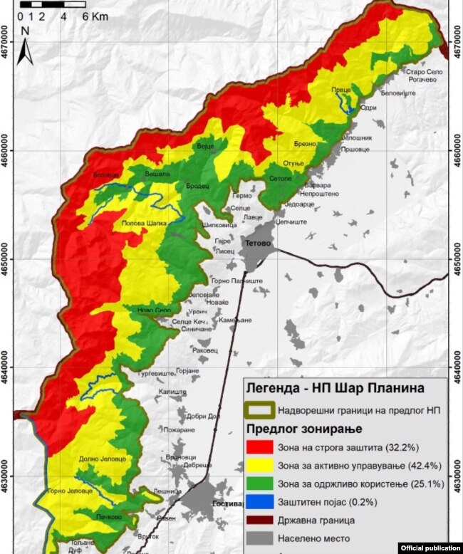 Предложени зони на заштита на Шар Планина. Извор Министерство за животна средина.