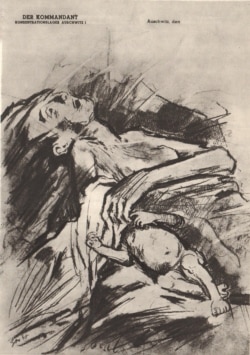 Мати і дитина. Малюнок Зіновія Толкачова. (Зиновий Толкачев. «Освенцим». – М.: Изобразительное искусство, 1969)