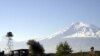 Armenia -- A Russian border-guard watchtower on the Armenian-Turkish frontier pictured against the backdrop of Mount Ararat.