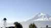 Armenia -- A Russian watchtower on the Armenian-Turkish border is seen against the backdrop of Mount Ararat.