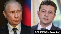 Volodymyr Zelenskiy (sağda) və Vladimir Putin