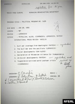 Document din arhivele legate de Moldova în 1991 de la Hoover Institution (Foto: Sergiu Musteață). 28.01.1991 - 1