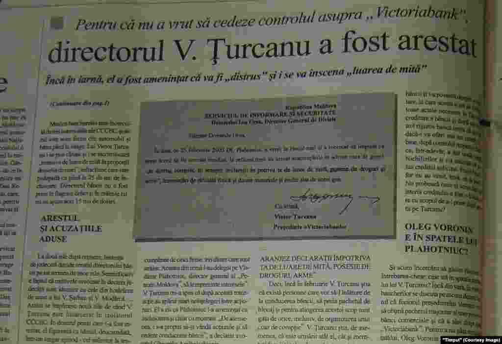 &quot;Timpul&quot;, 21 octombrie 2005, atac raider la Victoriabank, este acuzat Vladimir Plahotniuc