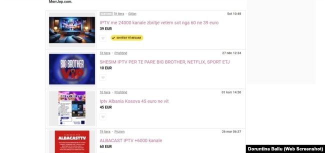 IPTV-të ilegale reklamohen në uebfaqen e shitjes, Merrjep.