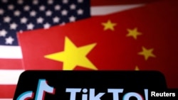 Флаги США и Китая с логотипом TikTok