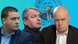 Станислав Балабанов, Тошко Йорданов, Слави Трифонов и Делян Пеевски на фона на емблемата на партия „Има такъв народ“. Колаж.