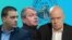 Станислав Балабанов, Тошко Йорданов, Слави Трифонов и Делян Пеевски на фона на емблемата на партия „Има такъв народ“. Колаж.