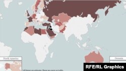 Інфаграфіка: адкуль у Сырыю і Ірак сьцякаюцца замежныя ваеўнікі