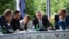 From left: Polish Prime Minister Donald Tusk, Ukrainian President Volodymyr Zelenskyy, French President Emmanuel Macron, UK Prime Minister Keir Starmer, and German Chancellor Friedrich Merz speak with US President Donald Trump by phone from Tirana on May 16.