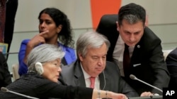 Secretarul general ONU, Antonio Guterres, la preluarea funcției în 2016. În timpul mandatului său, o preocupare constantă a fost combaterea încălzirii globale. Octombrie 2016, sediul ONU, New York.