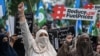 Protesters angered by rising fuel prices triggered by the Middle East war take to the streets of Islamabad on May 15.