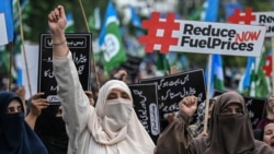 Protesters angered by rising fuel prices triggered by the Middle East war take to the streets of Islamabad on May 15.