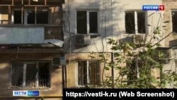 Многоэтажный дом в 1-м Портовом переулке в Керчи, пострадавший от падения обломков БПЛА 27 июля 2026 года