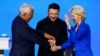European Council President Antonio Costa (left), Ukrainian President Zelenskyy (center), and EU Commission President Ursula von der Leyen. (file photo)