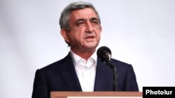 Armenia -- President Serzh Sarkisian speaks at an election campaign rally in Yerevan, January 25, 2013.